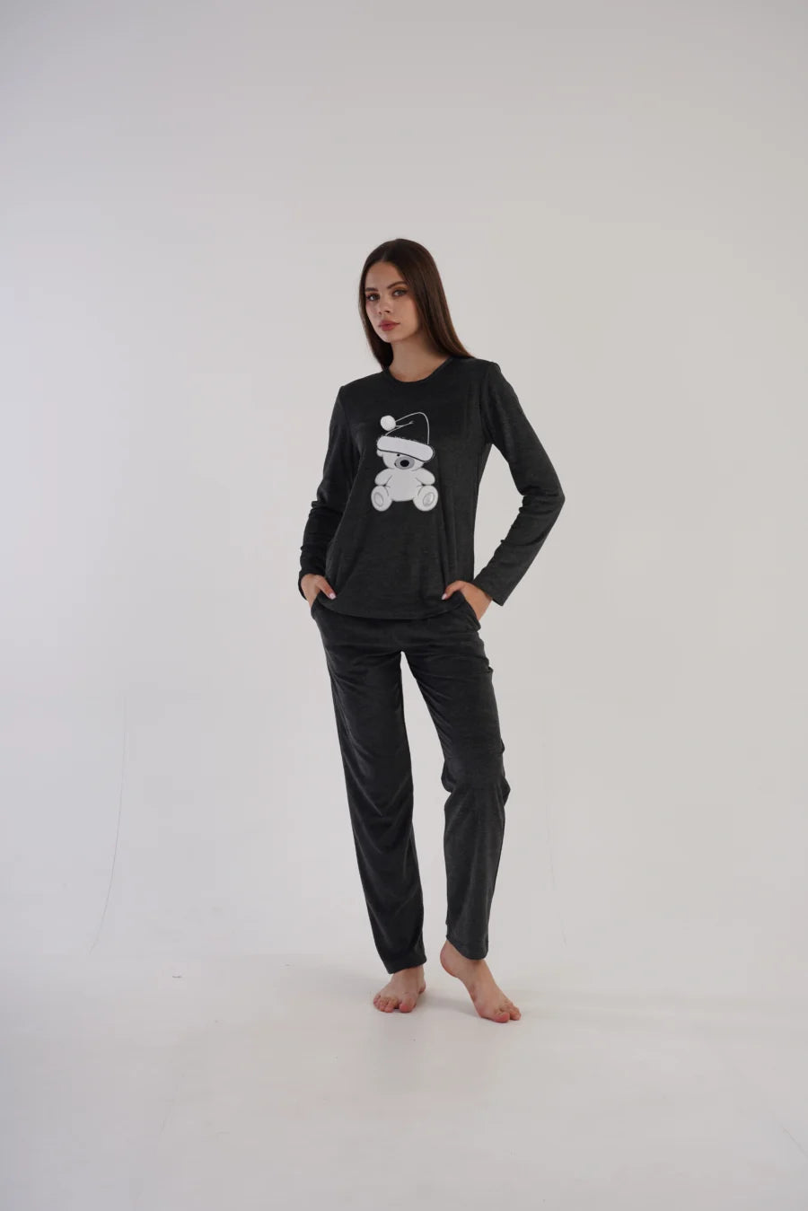 Piżama Damska Vienetta, Teddy, Grafitowy, r. S-XL