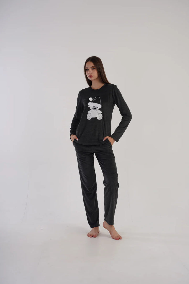 Piżama Damska Vienetta, Teddy, Grafitowy, r. S-XL