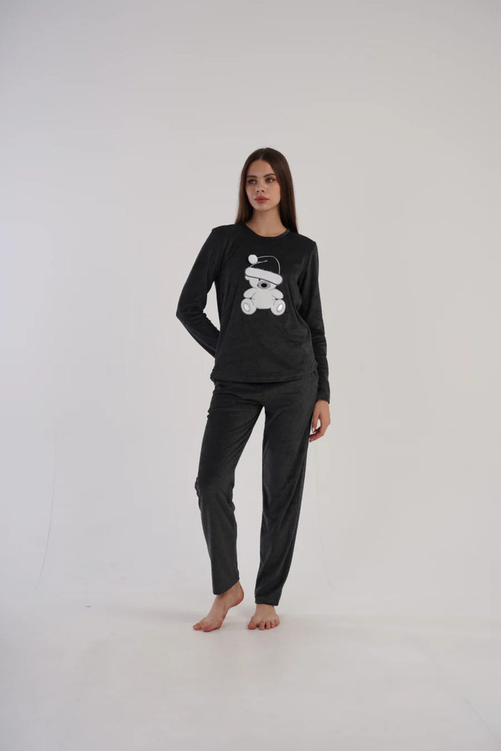 Piżama Damska Vienetta, Teddy, Grafitowy, r. S-XL