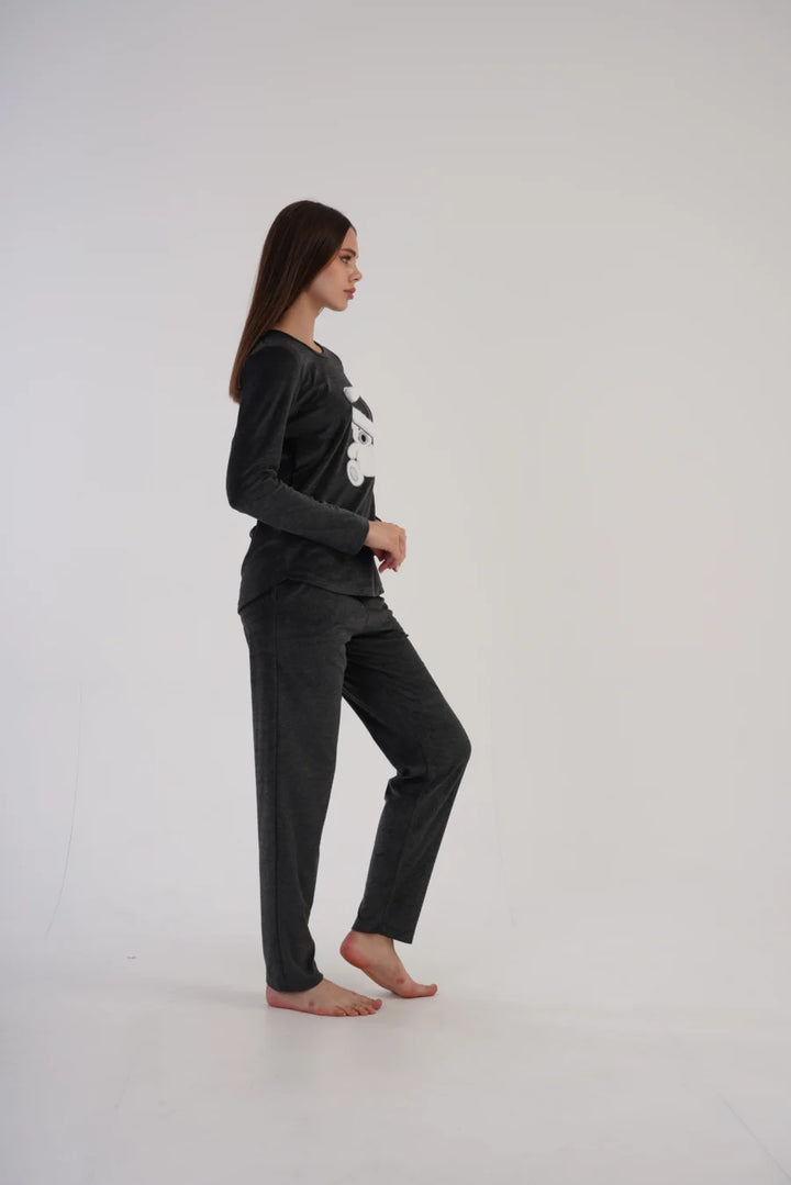 Piżama Damska Vienetta, Teddy, Grafitowy, r. S-XL