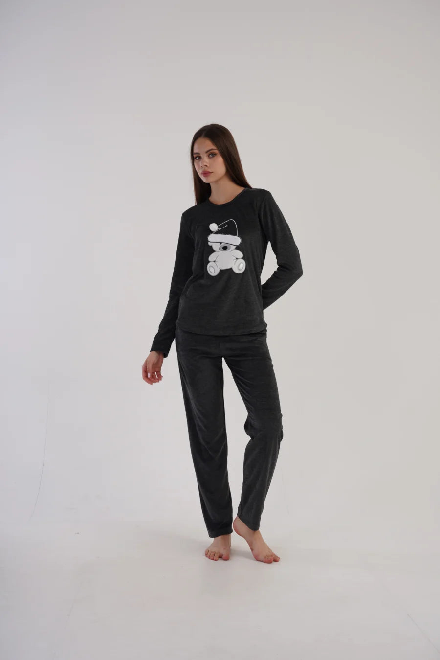 Piżama Damska Vienetta, Teddy, Grafitowy, r. S-XL