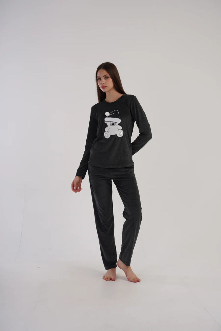 Piżama Damska Vienetta, Teddy, Grafitowy, r. S-XL