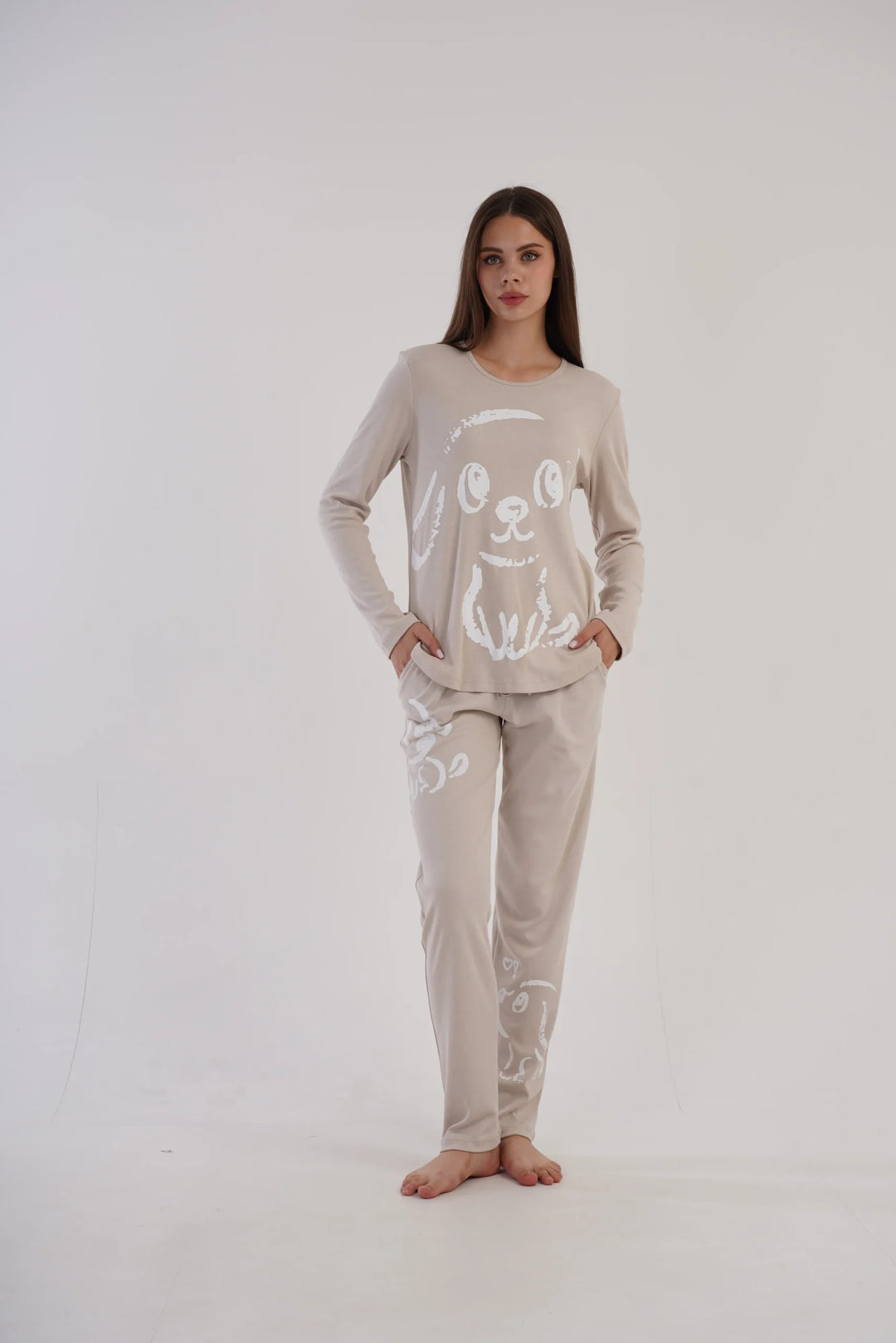 Piżama Damska Vienetta White Doggy , Beżowy, r. S-XL