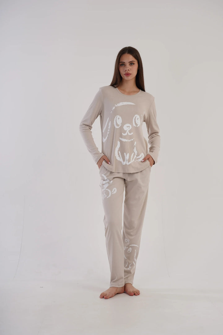 Piżama Damska Vienetta White Doggy , Beżowy, r. S-XL