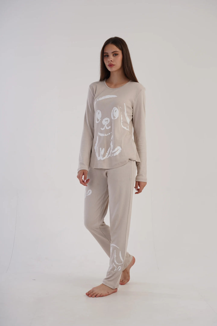 Piżama Damska Vienetta White Doggy , Beżowy, r. S-XL