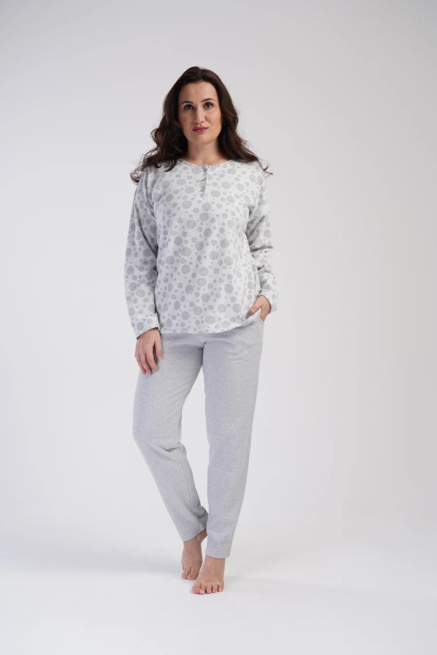 Piżama Damska Vienetta Gray dots, Szary, r. 1XL-4XL