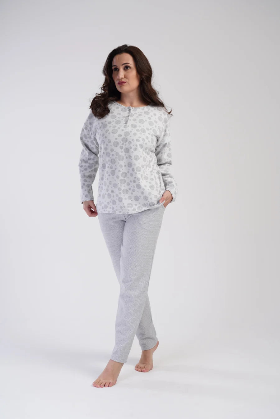 Piżama Damska Vienetta Gray dots, Szary, r. 1XL-4XL
