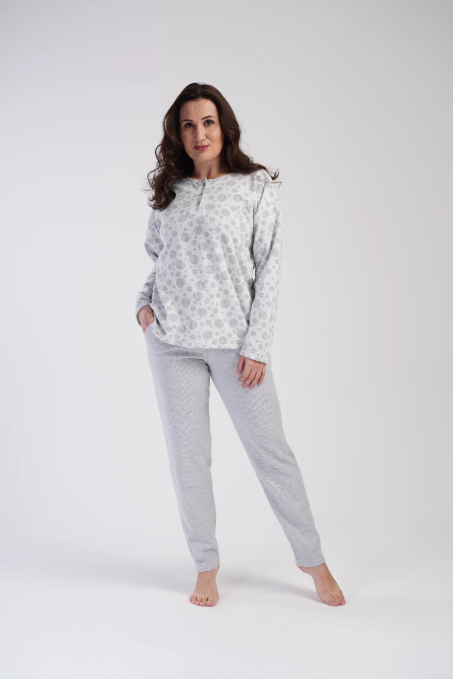Piżama Damska Vienetta Gray dots, Szary, r. 1XL-4XL