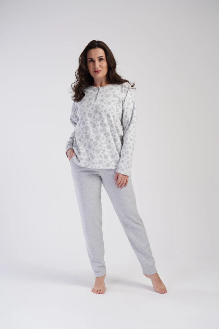 Piżama Damska Vienetta Gray dots, Szary, r. 1XL-4XL