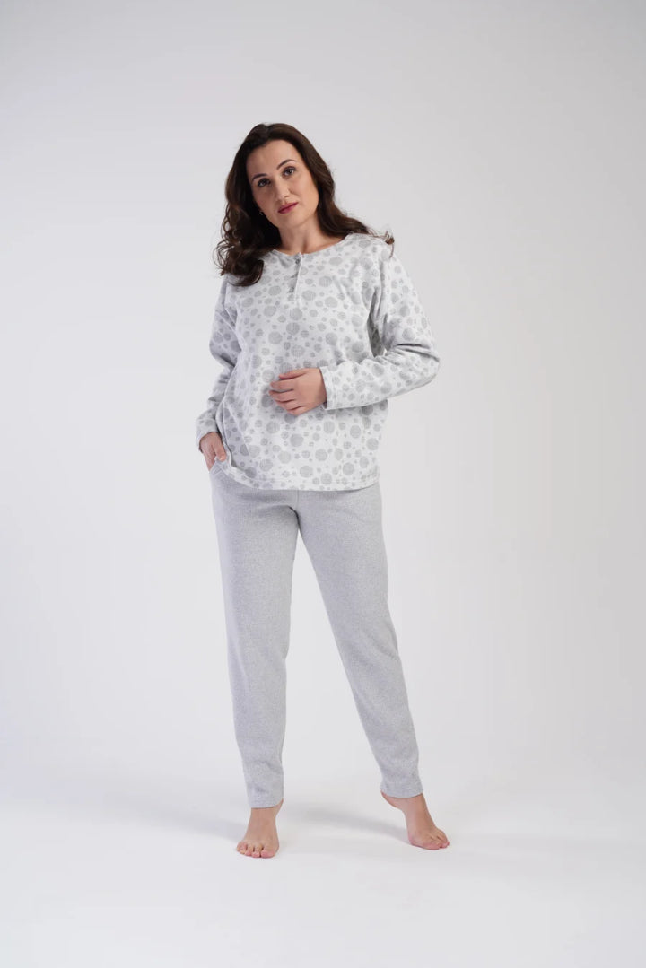 Piżama Damska Vienetta Gray dots, Szary, r. 1XL-4XL