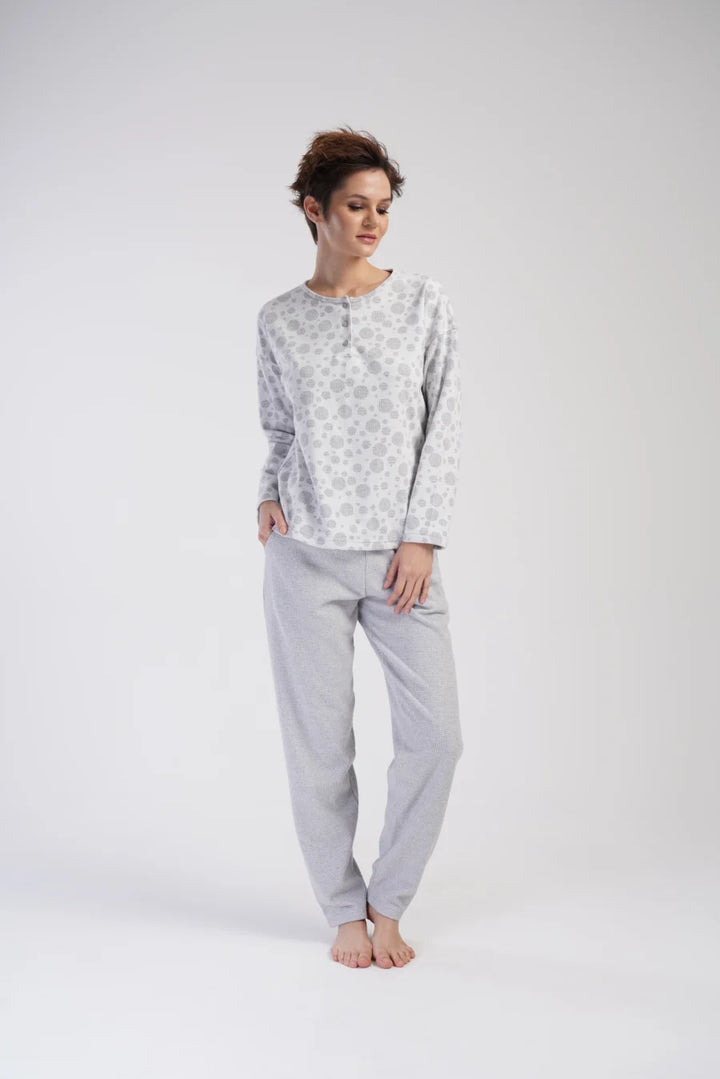Piżama Damska Vienetta Cozy Dots, Szary, r. S-XL