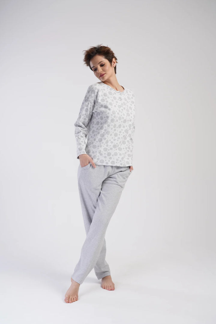 Piżama Damska Vienetta Cozy Dots, Szary, r. S-XL