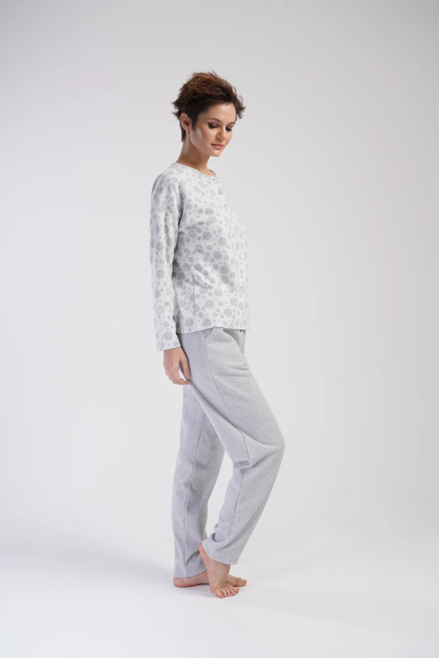 Piżama Damska Vienetta Cozy Dots, Szary, r. S-XL