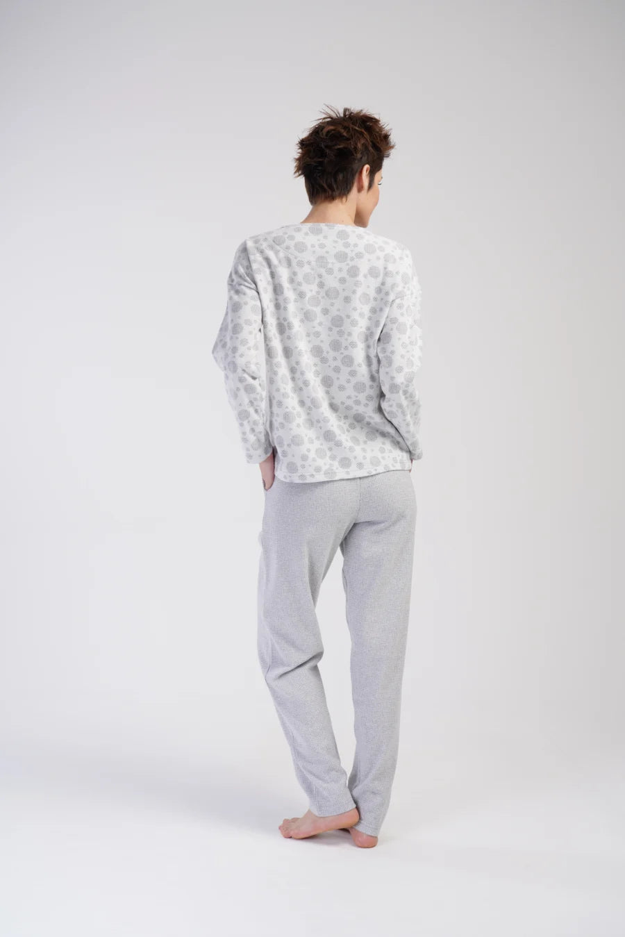 Piżama Damska Vienetta Cozy Dots, Szary, r. S-XL