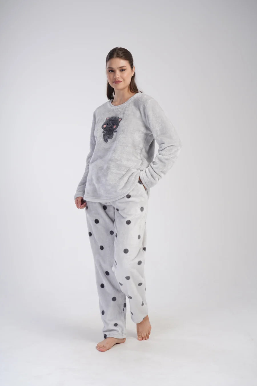 Piżama Damska Softowa Vienetta Soft Kitty, Szara, r. 1XL-3XL