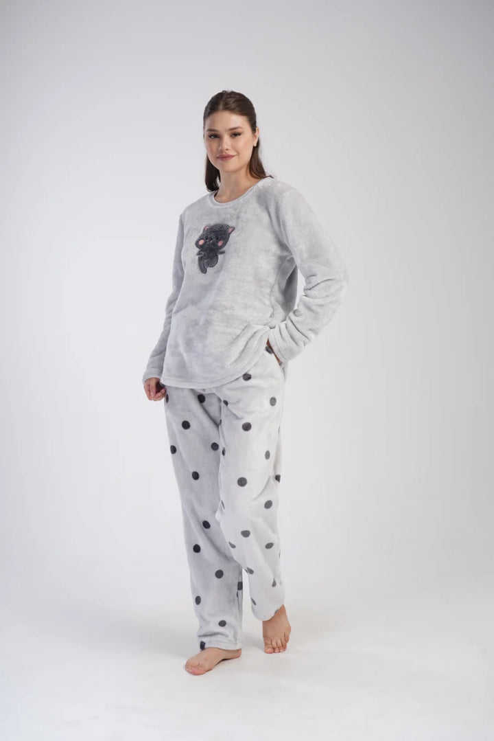 Piżama Damska Softowa Vienetta Soft Kitty, Szara, r. 1XL-3XL