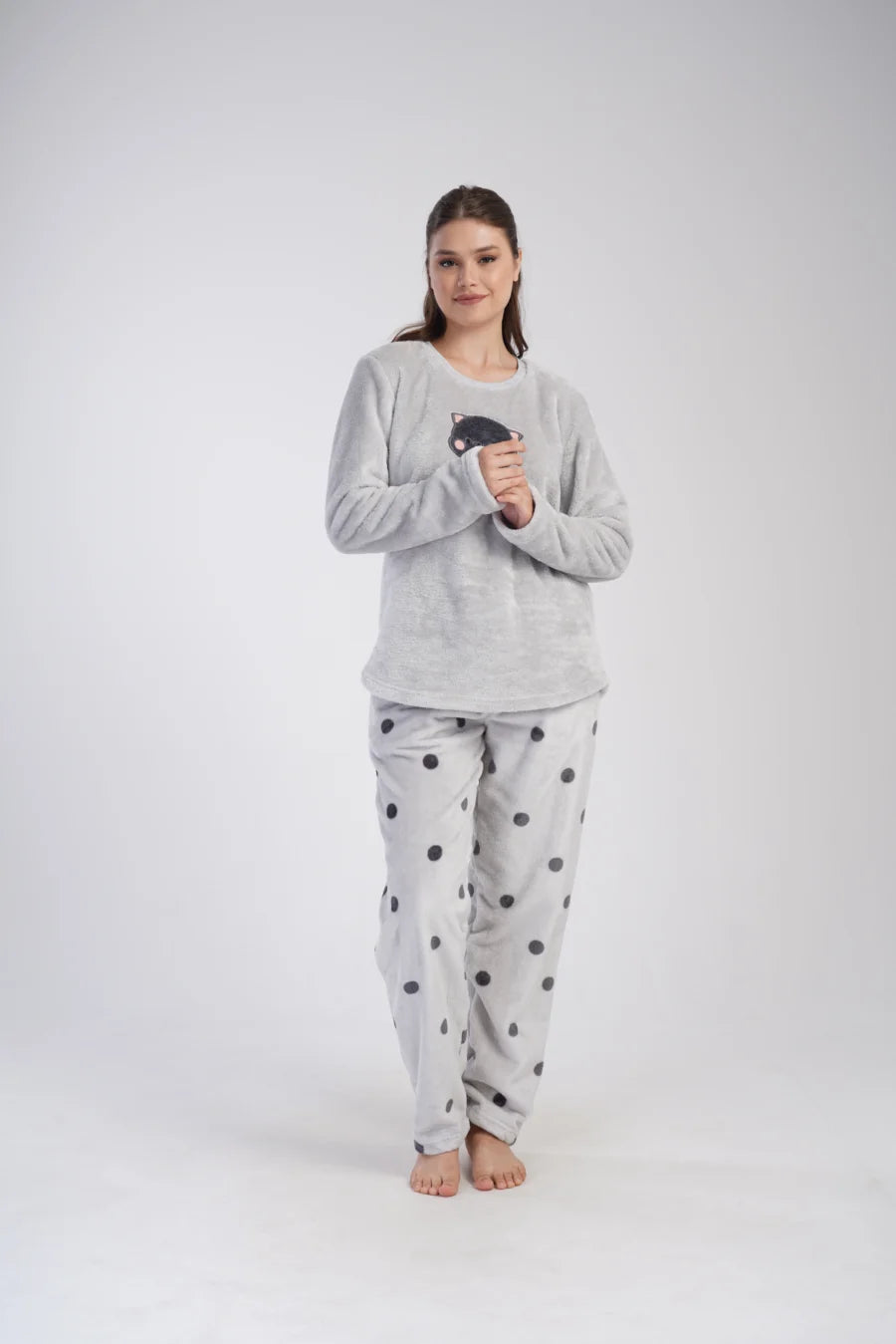 Piżama Damska Softowa Vienetta Soft Kitty, Grafitowy, r. 1XL-3XL