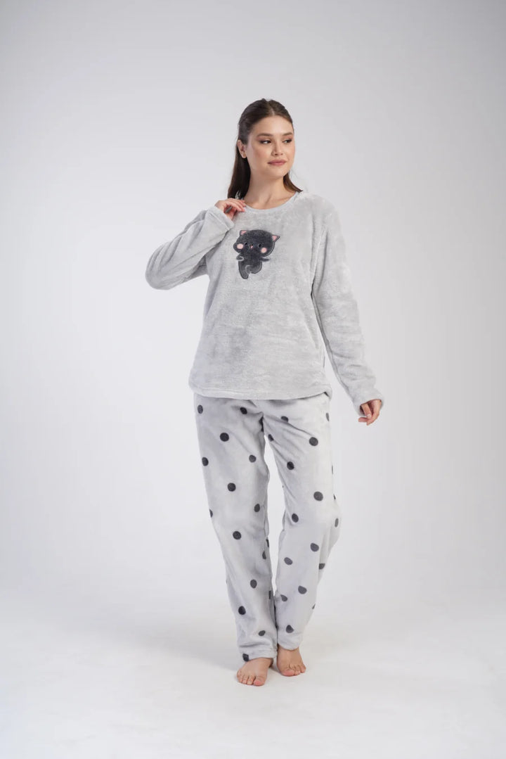 Piżama Damska Softowa Vienetta Soft Kitty, Grafitowy, r. 1XL-3XL