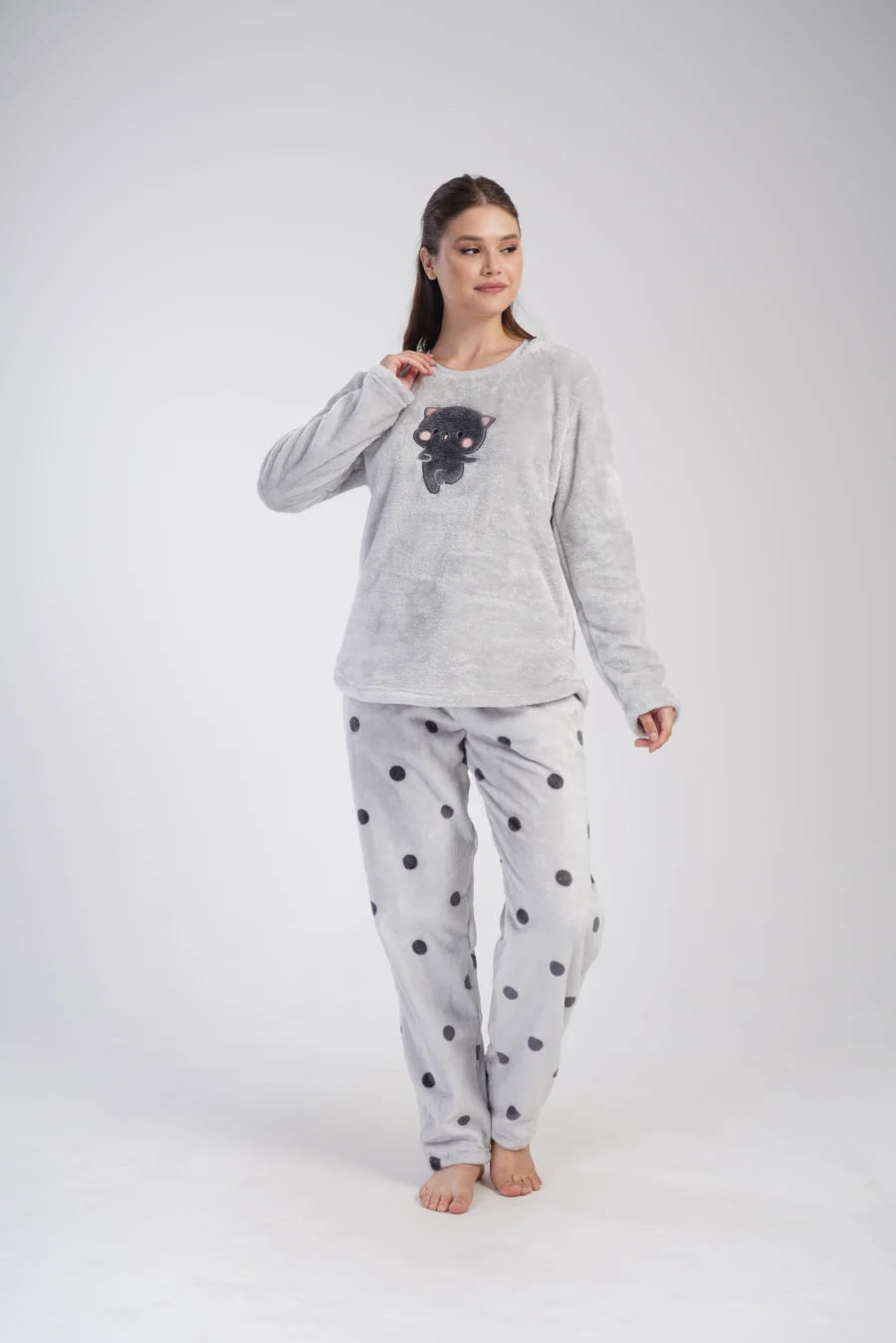 Piżama Damska Softowa Vienetta Soft Kitty, Szara, r. 1XL-3XL