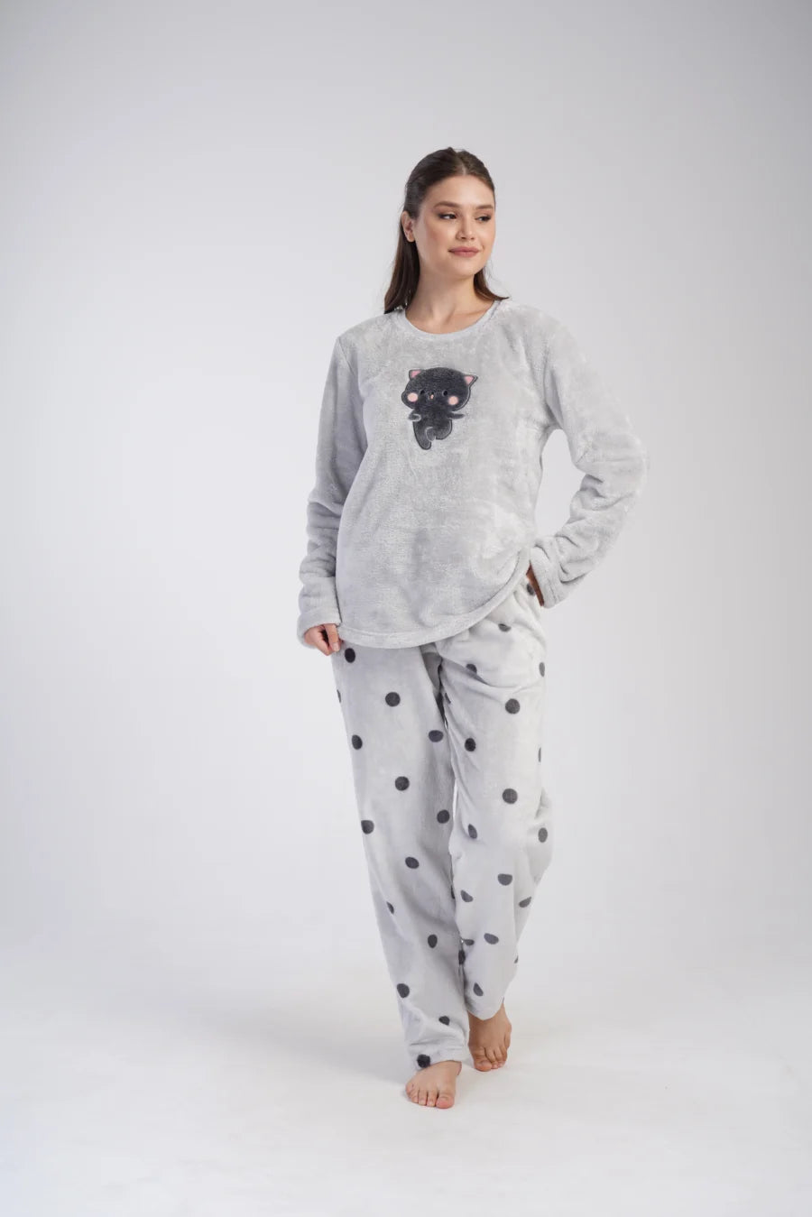 Piżama Damska Softowa Vienetta Soft Kitty, Grafitowy, r. 1XL-3XL