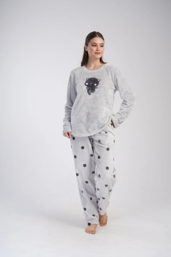Piżama Damska Softowa Vienetta Soft Kitty, Szara, r. 1XL-3XL