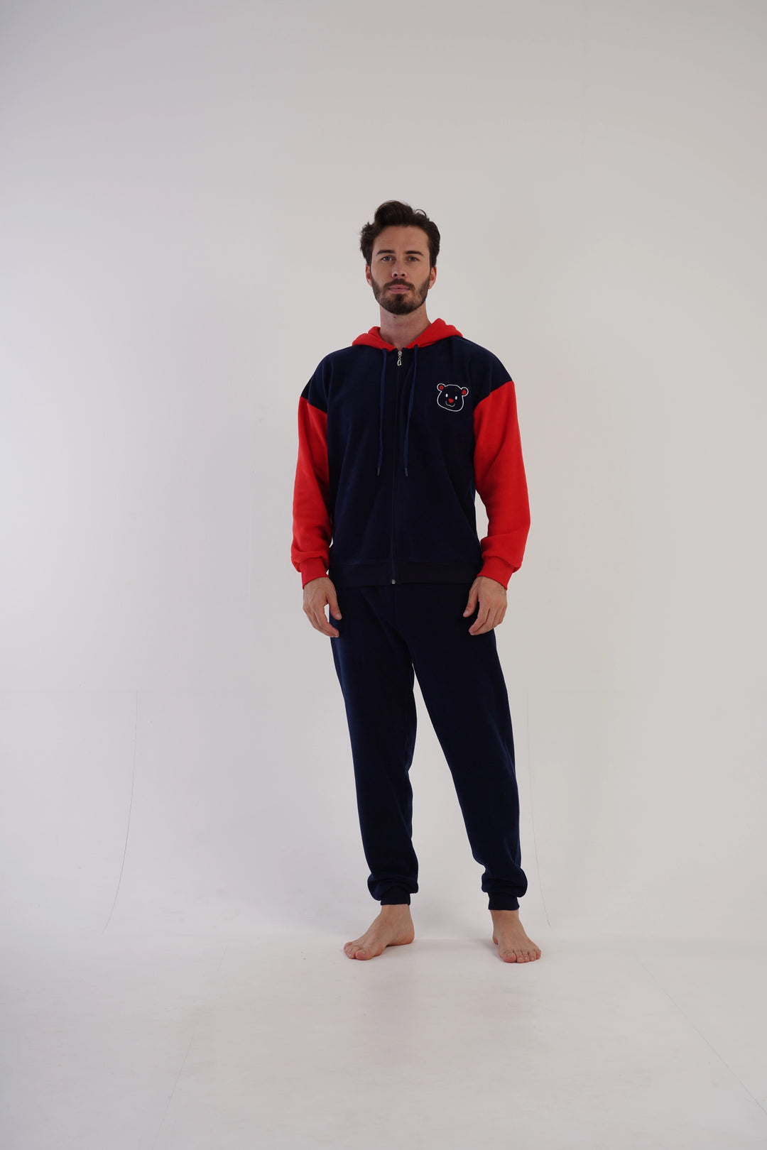 Piżama Męska polarowa Vienetta Comfy Evening, granatowo-czerwona, r. M-XXL