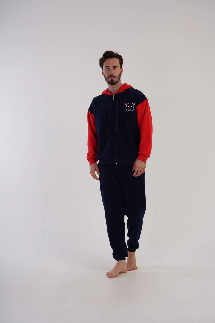 Piżama Męska polarowa Vienetta Comfy Evening, granatowo-czerwona, r. M-XXL