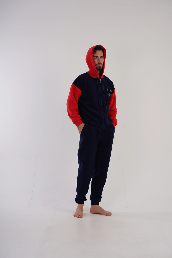 Piżama Męska polarowa Vienetta Comfy Evening, granatowo-czerwona, r. M-XXL