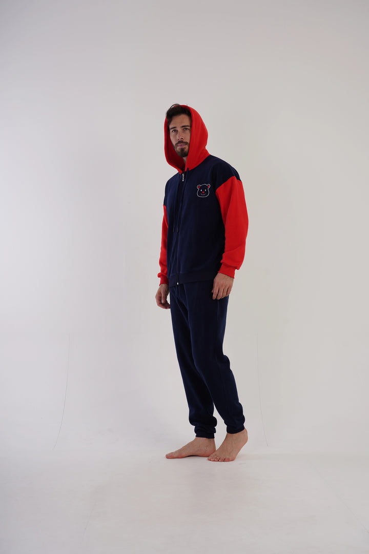 Piżama Męska polarowa Vienetta Comfy Evening, granatowo-czerwona, r. M-XXL