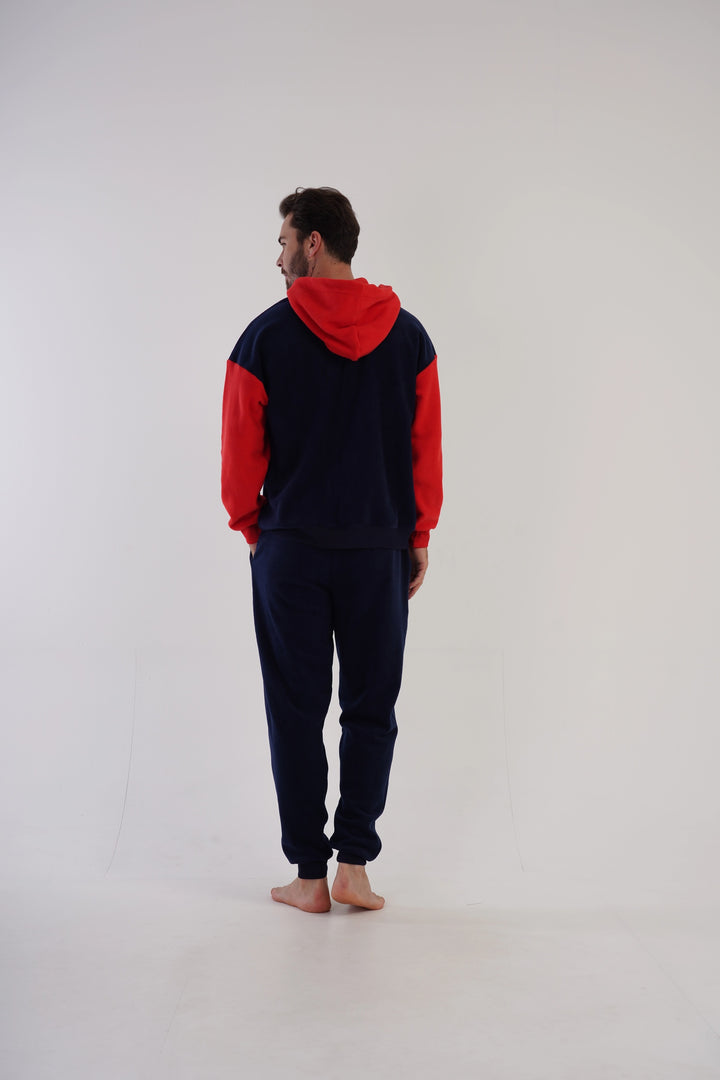 Piżama Męska polarowa Vienetta Comfy Evening, granatowo-czerwona, r. M-XXL