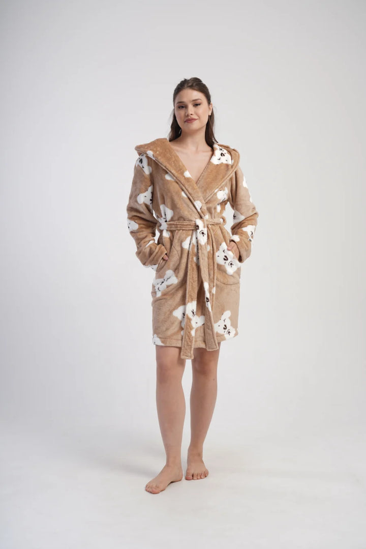 Szlafrok damski Vienetta Teddy Wrap, Beżowy, r. S-L