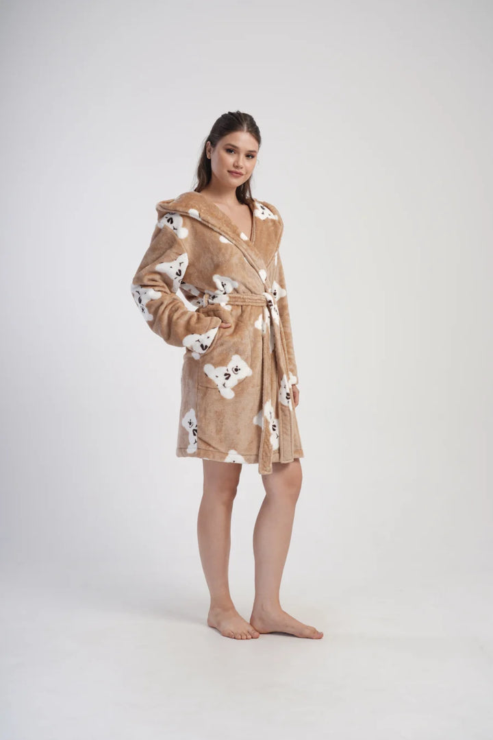 Szlafrok damski Vienetta Teddy Wrap, Beżowy, r. S-L