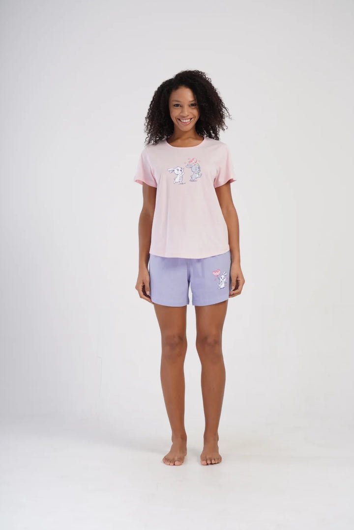 Piżama Damska Vienetta Cute Rabbits, Różowy, S -XL