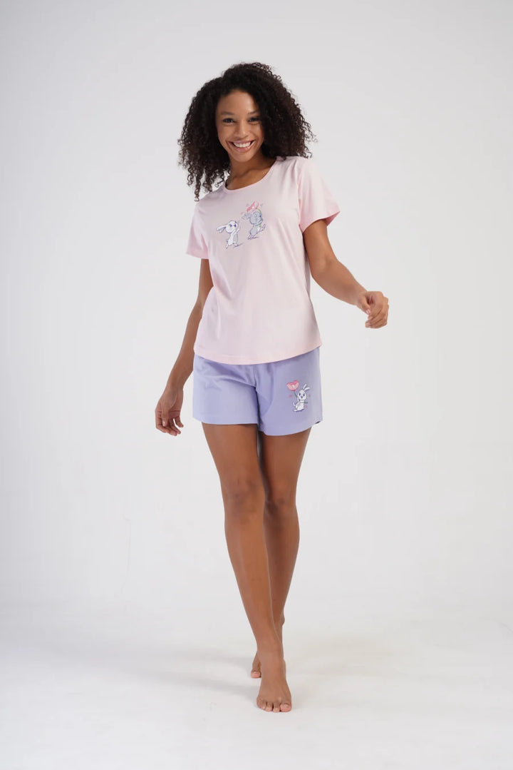 Piżama Damska Vienetta Cute Rabbits, Różowy, S -XL