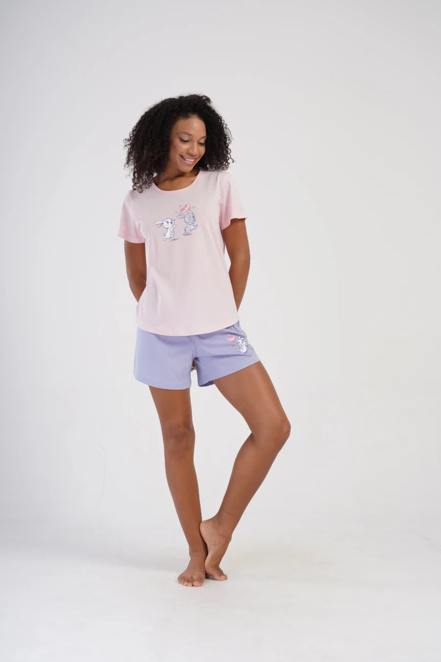 Piżama Damska Vienetta Cute Rabbits, Różowy, S -XL