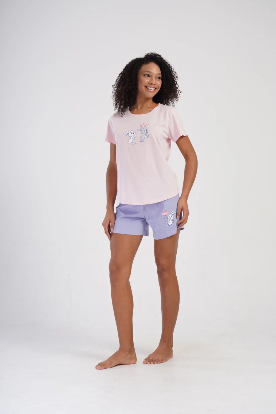 Piżama Damska Vienetta Cute Rabbits, Różowy, S -XL