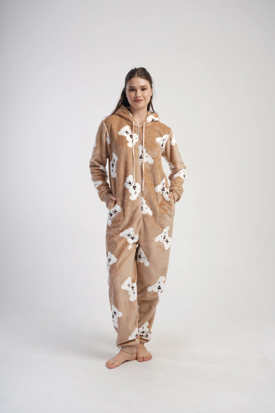 Kombinezon damski Vienetta, Cozy Bear, beżowy, r. S-XL