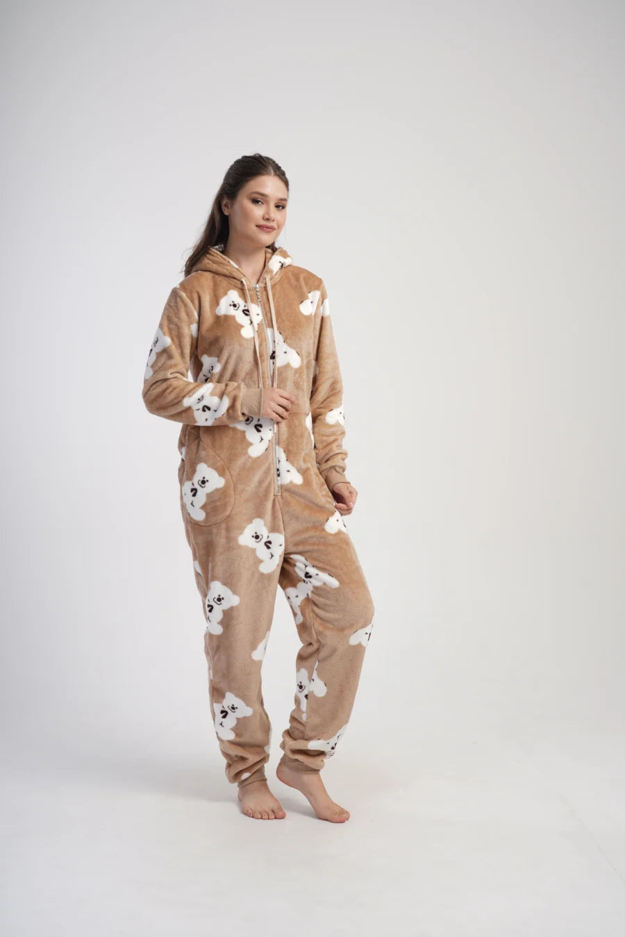 Kombinezon damski Vienetta, Cozy Bear, beżowy, r. S-XL