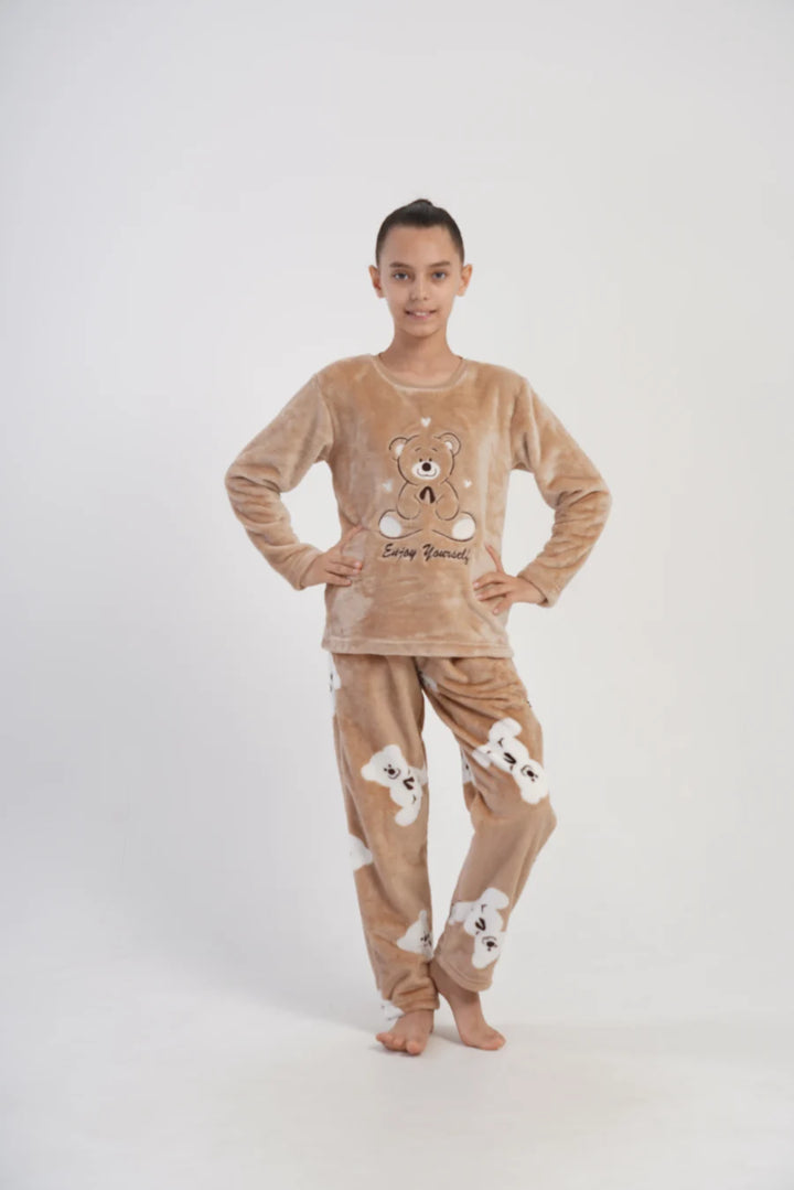 Piżama dziewczęca Vienetta Cute bear, Beżowa, r. 128-158