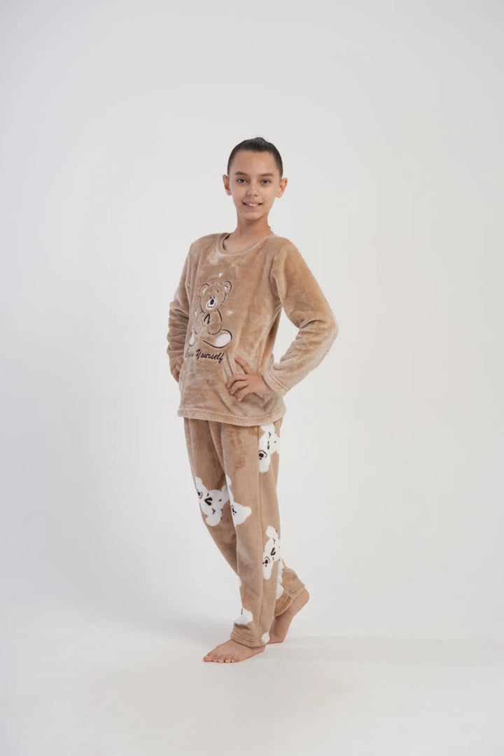 Piżama dziewczęca Vienetta Cute bear, Beżowa, r. 128-158