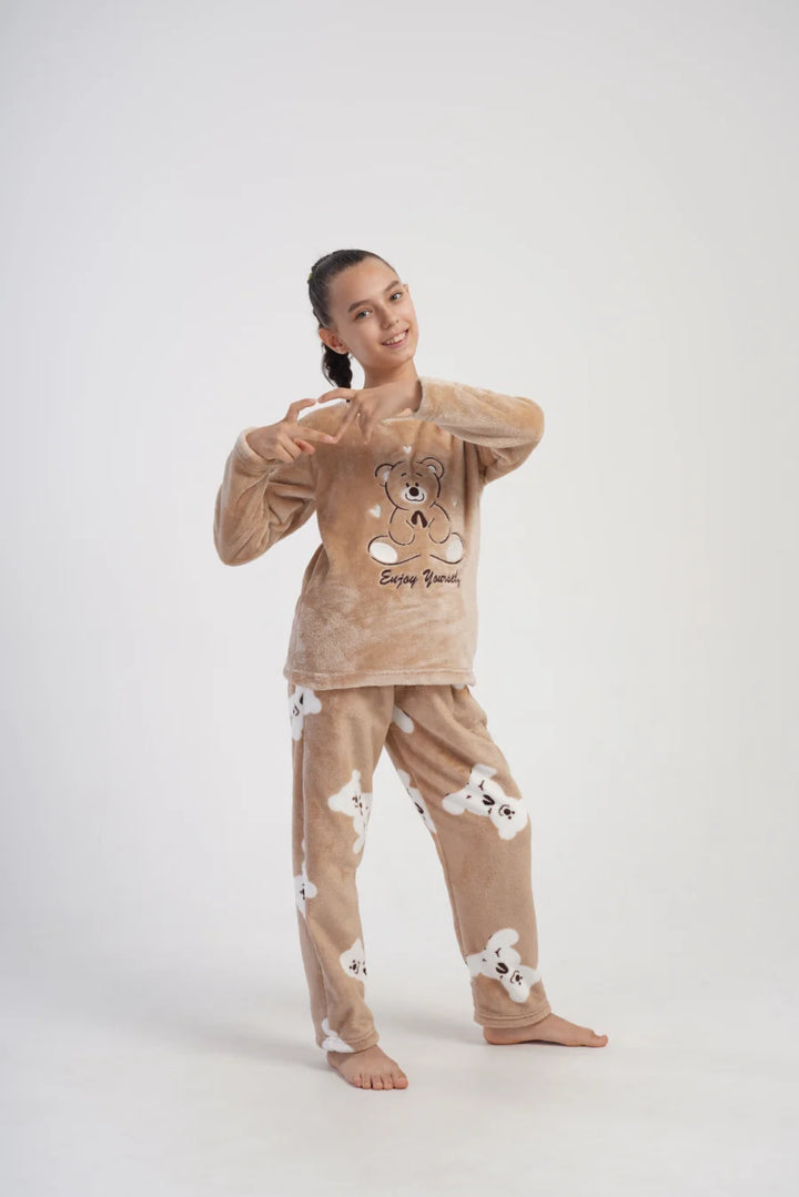 Piżama dziewczęca Vienetta Cute bear, Beżowa, r. 128-158