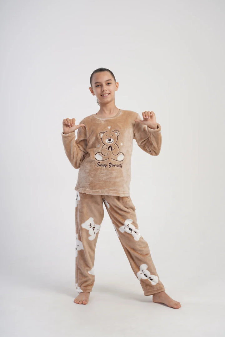 Piżama dziewczęca Vienetta Cute bear, Beżowa, r. 128-158