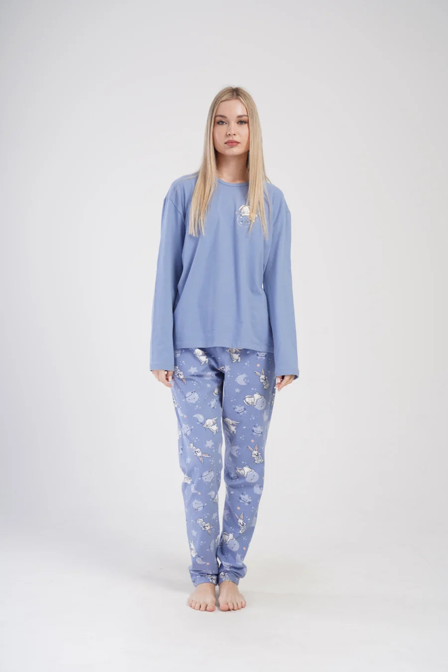 Piżama Damska Vienetta Bunny hop, Niebieski, r. 1XL-3XL