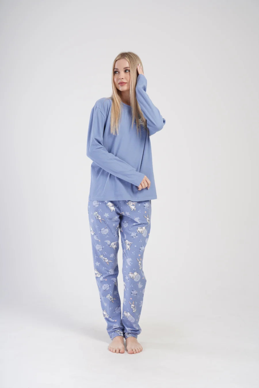 Piżama Damska Vienetta Bunny hop, Niebieski, r. 1XL-3XL