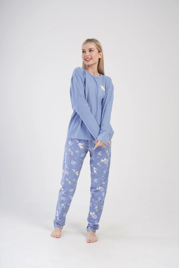 Piżama Damska Vienetta Bunny hop, Niebieski, r. 1XL-3XL