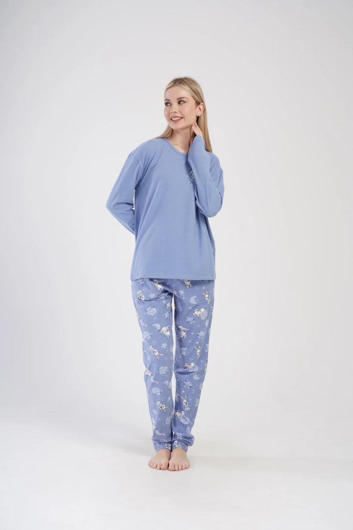 Piżama Damska Vienetta Bunny hop, Niebieski, r. 1XL-3XL