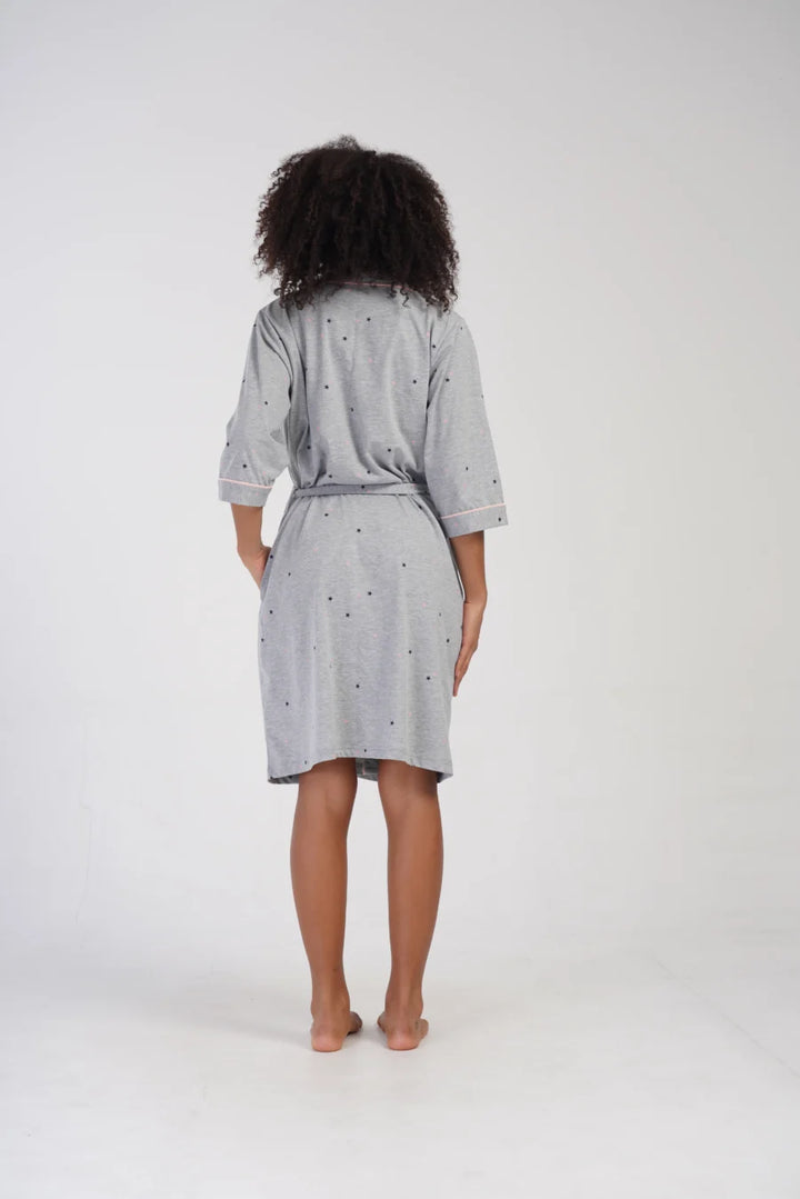 Szlafrok damski Vienetta Black Stars, Szary, r. 1XL - 4XL