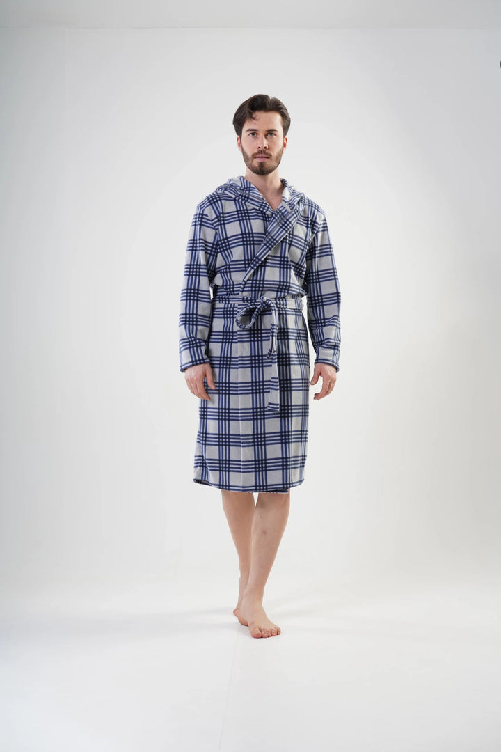 Szlafrok męski polarowy Vienetta Cozy Crossing, szary, r. M-XXL