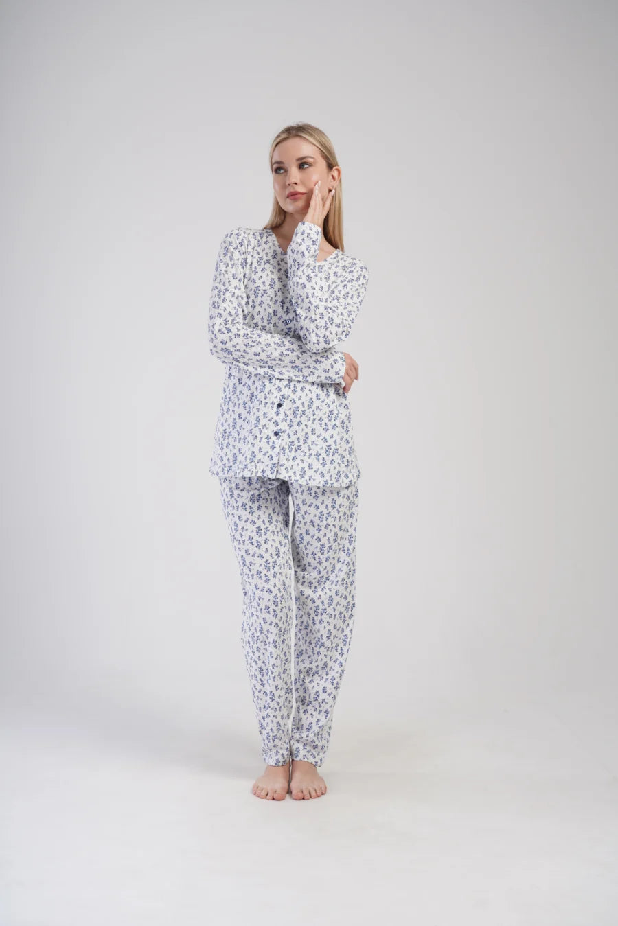 Piżama Damska Vienetta Gentle Garden, Niebieski, r. 1XL-4XL