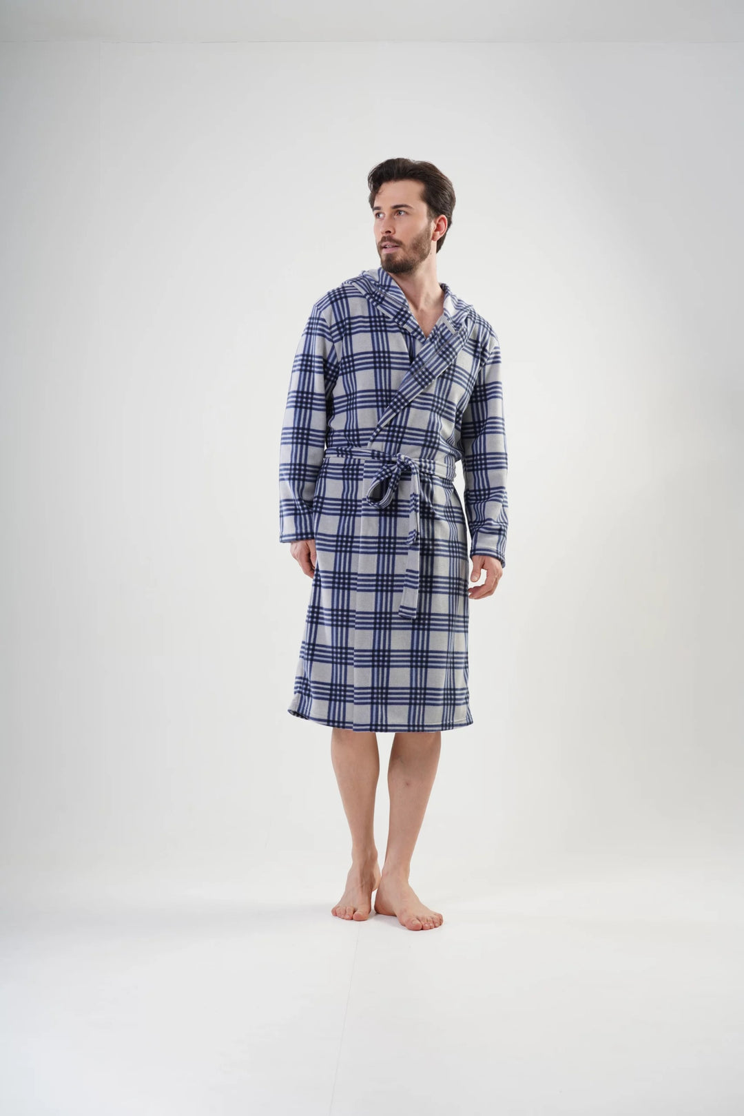 Szlafrok męski polarowy Vienetta Cozy Crossing, szary, r. M-XXL